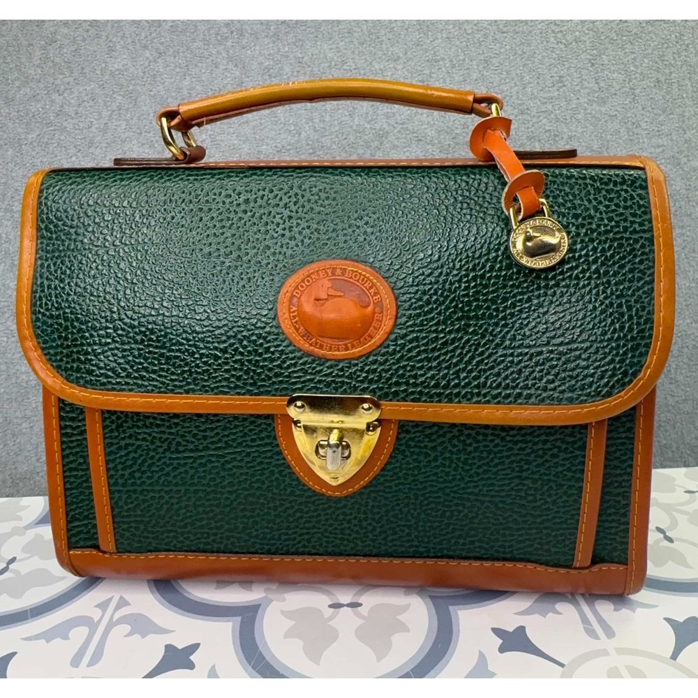 VTG 80s Dooney & Bourke AWL Leather Portfolio Business Bag Emerald Collection